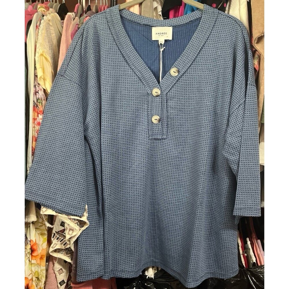 Andree by unit top half sleeve 3/4 sleeve poly/rayon button up shirt Andree 1XL